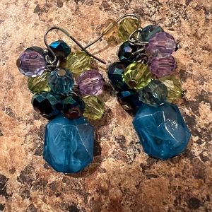 Silver earrings with multicolor beads